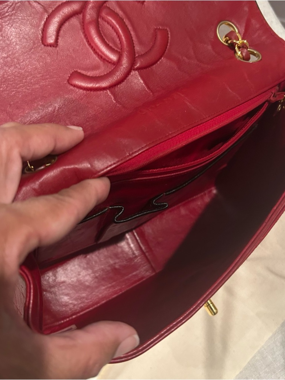 CHANEL Quilted Shoulder Flap Bag in Deep Red with Gold Hardware - Picture 9 of 16